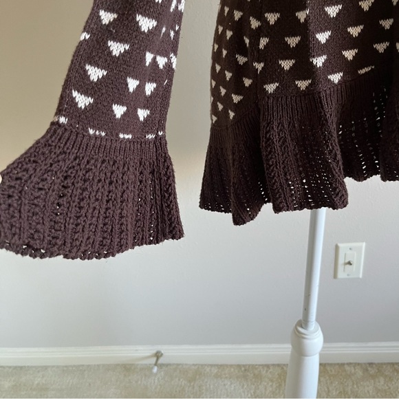 Style & co Brown and White Women's cardigan sweater open weave Ruffle front S - Picture 3 of 7